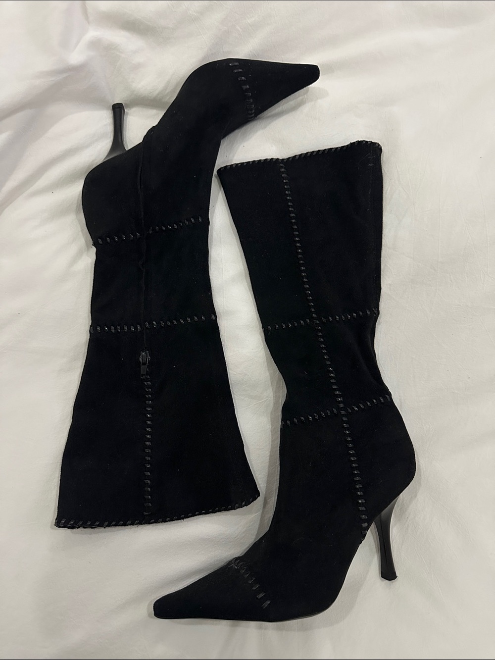 BCBGirls Black Suede Pointed-Toe Stiletto Knee Boots